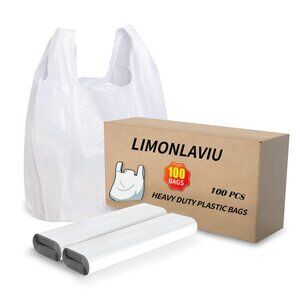 Plastic Bags - 100 Pack 11.5'x 6.5" x 21' with Handles for Small Business, Resta